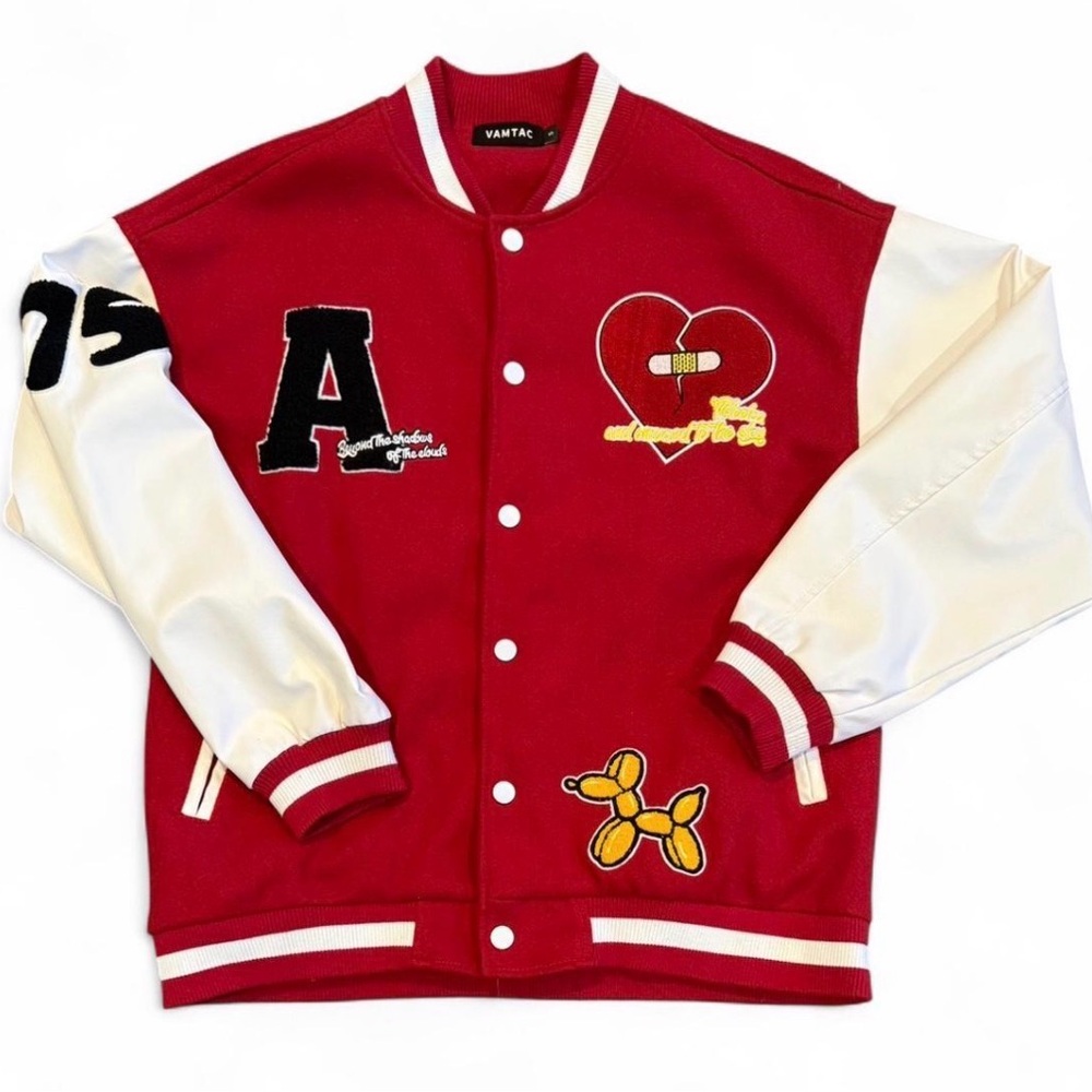 Oversized Red Varsity Jacket with Patches. Small - Picture 2 of 5